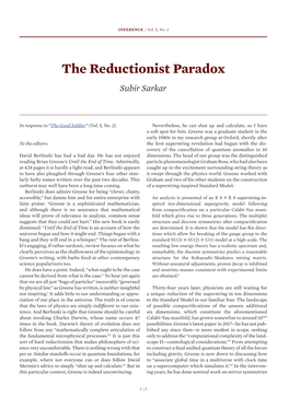 The Reductionist Paradox Subir Sarkar