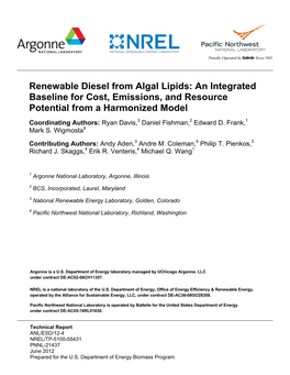 Renewable Diesel from Algal Lipids