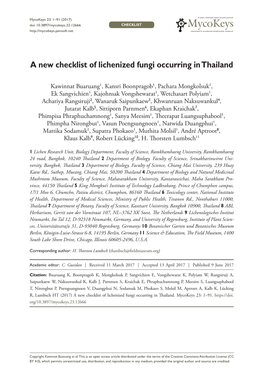 A New Checklist of Lichenized Fungi Occurring in Thailand