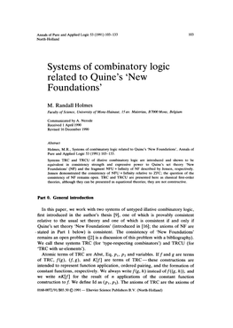 Systems of Combinatory Logic Related to Quine's 'New Foundations'