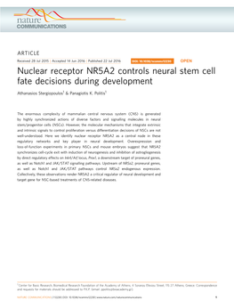 Nuclear Receptor NR5A2 Controls Neural Stem Cell Fate Decisions During Development