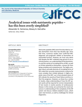 Analytical Issues with Natriuretic Peptides – Has This Been Overly Simplified? Alexander G