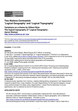 Logical Geography and Topography Aaron Sloman