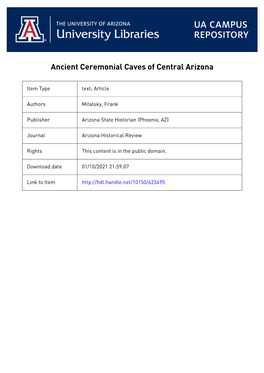 Ancient Ceremonial Caves of Central Arizona