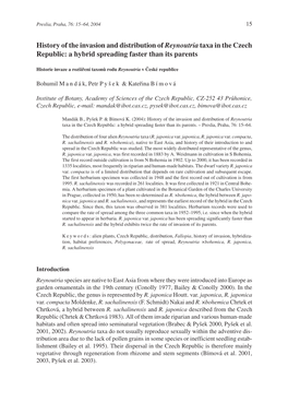 History of the Invasion and Distribution of Reynoutria Taxa in the Czech Republic: a Hybrid Spreading Faster Than Its Parents