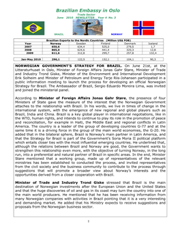 Brazilian Embassy in Oslo Trade Sector June 2010 NEWSLETTER Year 4 No