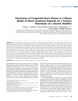 Penetrance of Congenital Heart Disease in a Mouse Model of Down Syndrome Depends on a Trisomic Potentiator of a Disomic Modiﬁer