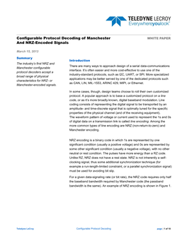 Configurable Protocol Decoding of Manchester and NRZ-Encoded