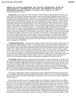 ORIGIN of VALLES MARINERIS and NOCTIS LABYRINTHUS, MARS, by STRUCTURALLY CONTROLLED COLLAPSE and EROSION of CRUSTAL MATERIALS; Kenneth L