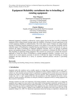 Equipment Reliability Curtailment Due to Brinelling of Rotating Equipment