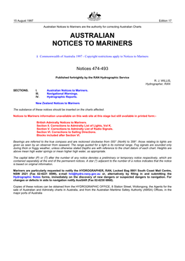 Australian Notices to Mariners Are the Authority for Correcting Australian Charts AUSTRALIAN NOTICES to MARINERS