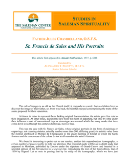 St. Francis De Sales and His Portraits