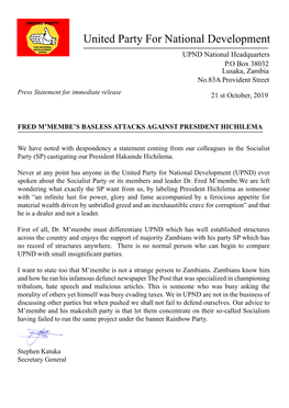 Press Release UPND