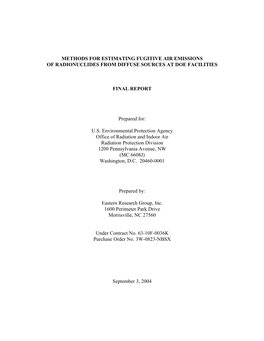 Methods for Estimating Fugitive Air Emissions of Radionuclides from Diffuse Sources at Doe Facilities