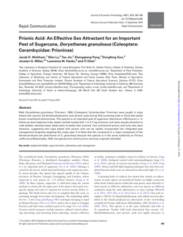 Prionic Acid: an Effective Sex Attractant for an Important Pest of Sugarcane, Dorysthenes Granulosus (Coleoptera: Cerambycidae: Prioninae)