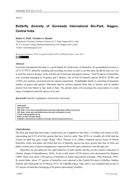 Butterfly Diversity of Gorewada International Bio-Park, Nagpur, Central India
