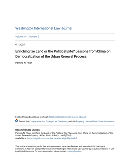 Enriching the Land Or the Political Elite? Lessons from China on Democratization of the Urban Renewal Process