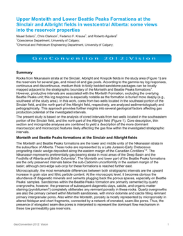 Upper Monteith and Lower Beattie Peaks Formations at the Sinclair and Albright Fields in Westcentral Alberta