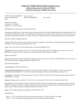 California Wildlife Habitat Relationships System California Department of Fish and Wildlife California Interagency Wildlife Task Group