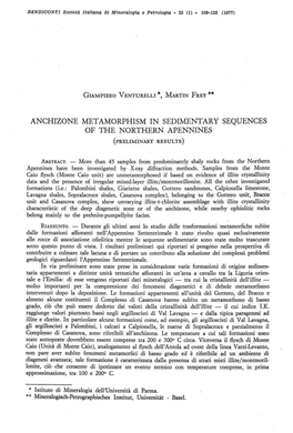 Anchizone Metamorphism in Sedimentary Sequences of the Northern Apennines (Preliminary Results)