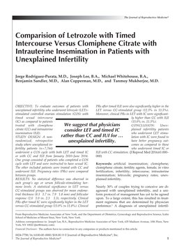 Comparison of Letrozole with Timed Intercourse Versus Clomiphene Citrate with Intrauterine Insemination in Patients with Unexplained