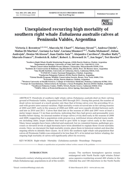 Unexplained Recurring High Mortality of Southern Right Whale Eubalaena Australis Calves at Penïnsula Valdïs, Argentina