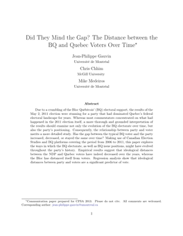 The Distance Between the BQ and Quebec Voters Over Time∗