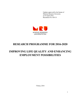 Research Programme for 2016-2020 Improving Life