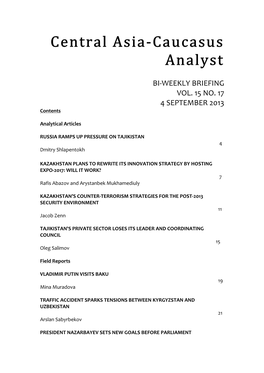 Central Asia-Caucasus Analyst, Vol 15, No 17