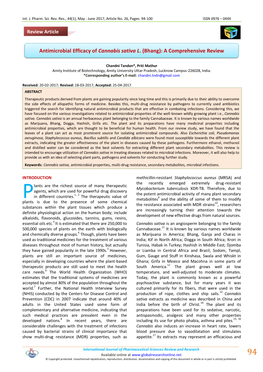 Antimicrobial Efficacy of Cannabis Sativa L. (Bhang): a Comprehensive Review