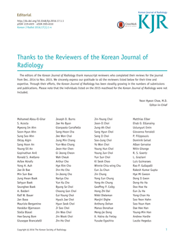 Thanks to the Reviewers of the Korean Journal of Radiology