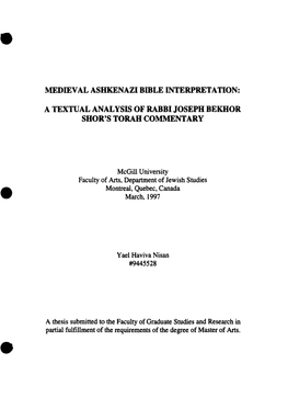 A Textual Analysis of Rabbi Joseph Bekhor Shor's Torah Commentary