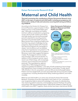 Kaiser Permanente Research Brief Maternal and Child Health