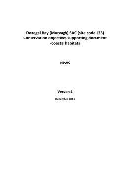 Donegal Bay (Murvagh) SAC (Site Code 133) Conservation Objectives Supporting Document -Coastal Habitats