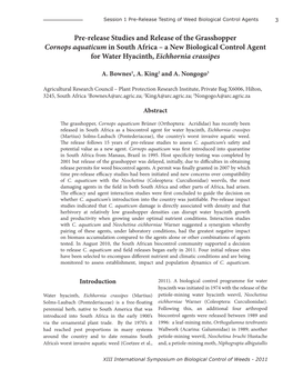 A New Biological Control Agent for Water Hyacinth, Eichhornia Crassipes