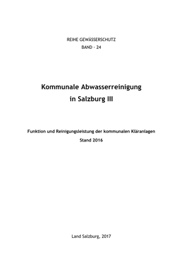 Kommunale Abwasserreinigung in Salzburg III