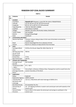 XXX>COAL BLOCK SUMMARY