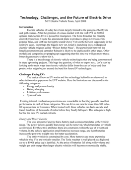 Technology, Challenges, and the Future of Electric Drive MIT Electric Vehicle Team, April 2008