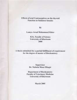 Effects of Oral Contraceptives on the Thyroid Function in Sudanese Females