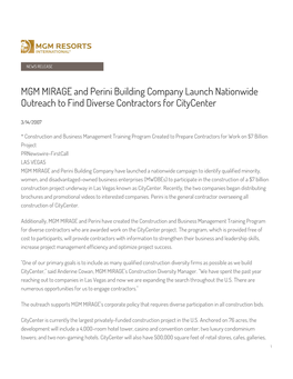 MGM MIRAGE and Perini Building Company Launch Nationwide Outreach to Find Diverse Contractors for Citycenter