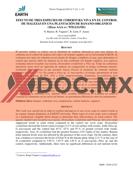 EFECTO DE TRES ESPECIES DE COBERTURA VIVA EN EL CONTROL DE MALEZAS EN UNA PLANTACIÓN DE BANANO ORGÁNICO (Musa AAA Cv. WILLIAMS) O
