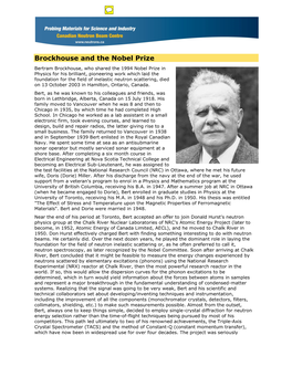 Brockhouse and the Nobel Prize