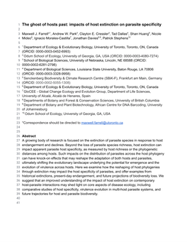 Impacts of Host Extinction on Parasite Specificity 2 3 Maxwell J