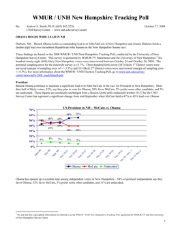 Obama Holds Wide Lead in NH Race 10/27/2008