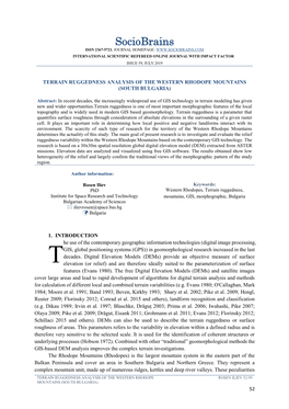 Terrain Ruggedness Analysis of the Western Rhodope Mountains (South Bulgaria)