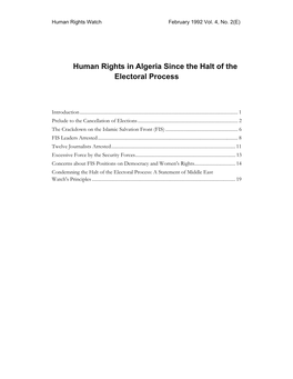 Human Rights in Algeria Since the Halt of the Electoral Process