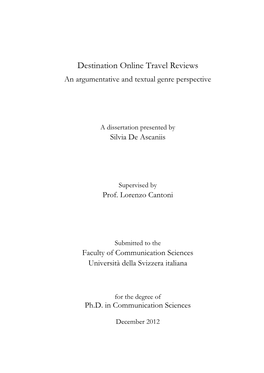 Destination Online Travel Reviews an Argumentative and Textual Genre Perspective