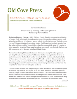 Ancient Creek Press Release