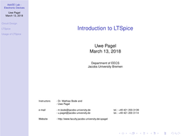 Introduction to Ltspice Usage of Ltspice