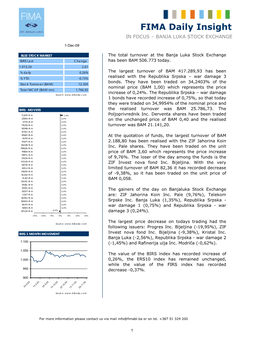 FIMA Daily Insight in FOCUS – BANJA LUKA STOCK EXCHANGE